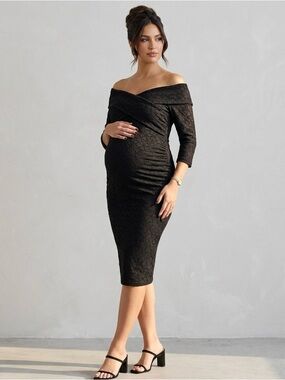 Black semi formal off shoulder maternity dress